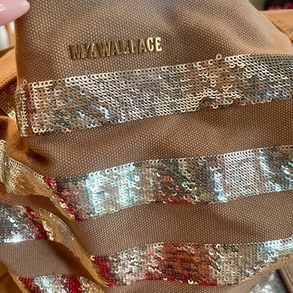 MZ Wallace Ava Sequin Tan and Silver Sequin Tote